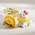 Cute Siamese kitten keychain with a white puppy charm and a large yellow bell accessory - Cute Dog - Lemon Yellow