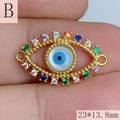 Macro shot of 23x13.8mm golden evil eye pendant charm with colorful zircon stones - Style B (23*13.8mm)