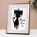 Modern two-tone wooden photo frame with a minimalist black cat illustration print - 5 inch (9*13cm) Tabletop / New Brown Wood