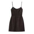 Classic black v-neck spaghetti strap mini dress with a slim fit waist on white background - XS / Coffee