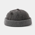 Vintage distressed docker hat in charcoal grey with ribbed cuff and torn details - One Size / Gray