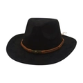 Chapeau de cowboy western noir en daim avec ruban en cuir marron et boucle en métal antique - Noir [Petit Crâne]