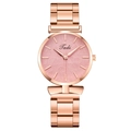 Fashionable rose gold women's watch with pink leaf texture dial and metal strap - Pink