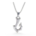Punk style silver fish hook pendant necklace with sparkling cubic zirconia on box chain - Silver Fish Hook