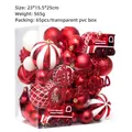 Lot de 65 ornements de Noël rouges et blancs dans une boîte de rangement PVC - Rouge Blanc