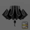 Flat six-fold mini sunscreen umbrella in classic black with vinyl coating for UV protection - 8 Ribs Manual - Sunshade + Cover / Business Black