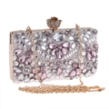 Elegant evening clutch bag with sparkling crystals and pink gemstones on gold frame - Pink