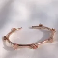 Luxurious rose gold stainless steel open bangle with exquisite clover floral charms - Multiple Clover Design (2#) / Rose Gold
