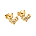 Makroaufnahme goldener Herzohrstecker aus Edelstahl mit Zirkonia-Inlay und S.Steel-Stempel - Vollzirkonia Herz Ohrstecker (923-C)