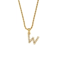 Gold letter W pendant necklace with clear zircons and twisted rope chain design - Letter W