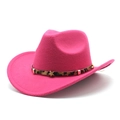 Detail of rose pink wool cowboy hat with leopard print band and star metal buckle - M (56-58cm) / Rose Red