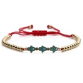 Adjustable copper Hamsa Evil Eye bracelet with red woven cord and gold-colored beads - Hamsa Hand / Turquoise Enamel