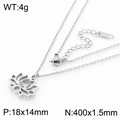 Pendentif lotus en acier inoxydable argenté avec zircone goutte d'eau claire - Collier Argent