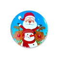 Round Christmas badge featuring cartoon Santa Claus, snowman, and reindeer patterns - Christmas Badge 12-Cartoon Christmas Characters