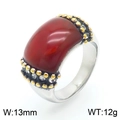 Titanium steel ring featuring a red agate stone with gold bead trim and white zircons - US 8 / Deep Red (KR105811-GC)
