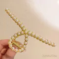 Pince à cheveux en métal doré avec perles blanches de 11cm tenue dans la main - 5# Perle Croix