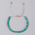 Bohemian natural turquoise bead bracelet with golden spacers and adjustable cord - Turquoise Beads-Light Cord-Single Bracelet