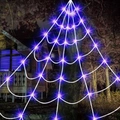 Halloween Spinnennetz-Lichterkette mit lila LED-Sternen für schaurige Außendeko - 5m Leuchtendes Dreiecksnetz Blau