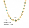 Detail of 18k gold plated flower necklace with blue oil drip petals and dimensions - Double-sided Enamel Necklace 40+5cm