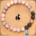 Pink zebra stone bead bracelet for daughter with elephant heart pendant and gift card - Style 02 (Heart Charm/No Card)