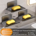 3-piece set of gun grey space aluminum soap dishes with wall-mounted drill-free design - Gun Grey - Simple Style Draining Soap Dish (3 Pieces)