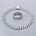 Klassisches Set aus silberner Edelstahl-Panzerkette und Armband mit robustem Metallverschluss - Armband 20CM / Silber Poliert