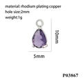 Macro view of a 10x5mm purple teardrop zircon pendant in rhodium plating copper for DIY crafts - Silver Base-Purple