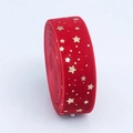 Red velvet ribbon roll with golden star patterns for festive gift wrapping and DIY crafts - Red Velvet Gold Foil Stars / 9 Meters