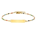 Bracciale dorato in acciaio inossidabile con perle colorate e placca a croce curvata - BR-1476G Stile Piastrina ID