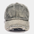 Detail of distressed brim and washed cotton fabric on retro vintage baseball cap - Adjustable / Army Green