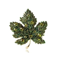 Elegant maple leaf brooch with full crystal rhinestones in green and amber gold tones - Army Green