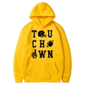 Bright yellow fleece hoodie with TOUCHDOWN football graphic and drawstring hood - Yellow-TOUCHDOWN