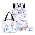 Three-piece school set with white geometric backpack, lunch bag and pencil case - Letter Geometry Print (15)