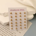 Lot de 12 paires de boucles d'oreilles boules dorées minimalistes en acier inoxydable - Or Rose (5mm)
