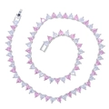 Detail shot of heart-shaped pink and white zircon tennis chain with secure box clasp - Silver with Pink and White Zirconia
