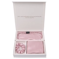 Set de regalo de seda de mora rosa con antifaz, coletero y funda de almohada en caja - Rosa Piel