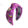 Purple fabric headband with sparkling rhinestones and colorful Mardi Gras charms on white background - 3# Purple (Mardi Gras Pendant Decor)