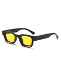 Retro square black matte sunglasses featuring vibrant yellow lenses for a trendy unisex look - Bright Black Frame Yellow Lens