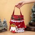 Christmas burlap apple gift bag with 3D Santa Claus figure and red plaid trim - Santa Claus
