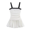 Damen Mini-Kleid in Kontrastfarben mit schwarzen Trägern und weißem plissiertem Rockteil - S / Schwarz