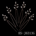 6-piece gold bridal hair pin set with crystals and pearls in elegant floral leaf designs - HS-J6313G Gold 6Pcs Leaf Rhinestone Pearl Hair Pins