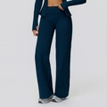 Women's deep teal high-waisted wide-leg sports set with fleece-lined thermal fabric - S / Navy Blue