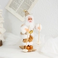 Figura de Papá Noel en trineo con bastones de esquí y tela de felpa beige de navidad - Esquí Dorado
