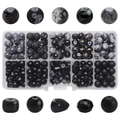 Detail of 10-compartment box with matte and cracked glass beads for DIY jewelry making - 200Pcs/Box / Black Series