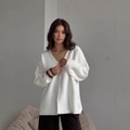 Cárdigan de punto blanco estilo retro francés con cuello en V y ajuste holgado - S / Blanco