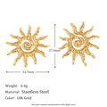 18K gold plated stainless steel sunburst spiral stud earrings with elegant sun ray pattern - Sun Shape Studs - Gold