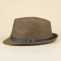 Brown woven Panama fedora hat with a black leather belt and silver buckle detail - Kids 54cm / Coffee