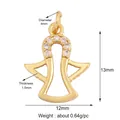 Golden angel pendant with clear zircon inlay and 13x12mm dimensions for DIY jewelry - Feather Wings / Gold