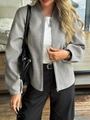 Women's casual grey wool blend baseball jacket with zip closure and relaxed fit - S / Gray