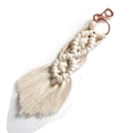 Handmade macrame keychain in cream white cotton with rose gold metal lobster clasp - Beige